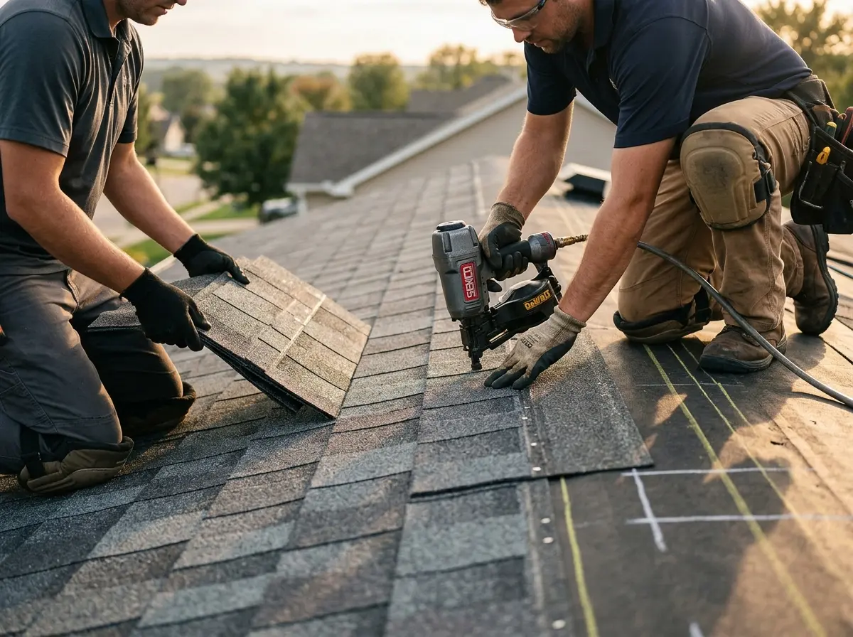 Professional roofer working on a residential roof in Opa-locka